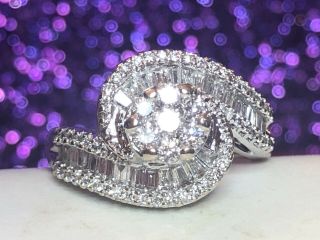 Vintage Estate 14k White Gold Diamond Ring Cluster Engagement Wedding 1.  5 Tcw