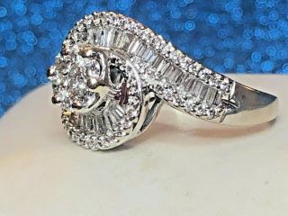 VINTAGE ESTATE 14K WHITE GOLD DIAMOND RING CLUSTER ENGAGEMENT WEDDING 1.  5 TCW 9