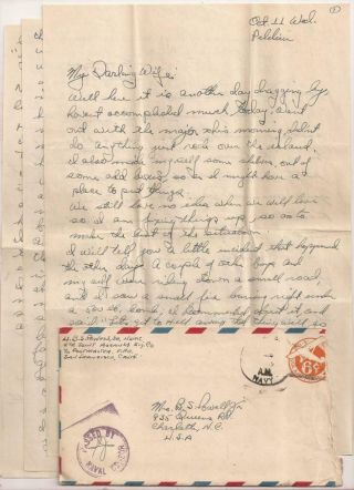 Wwii Letter.  1st Marine Division.  Peleliu Battle Content 1944.  Usmc.  4th Jasco.