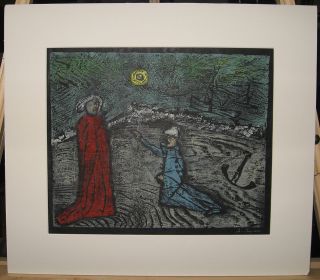 Anne Ryan Rare 1947 Modernist Color Woodcut " Now,  Ever Awake " Listed Ny Artist