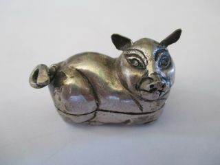 Vintage 900 Silver Figural Pig Betel Nut Box