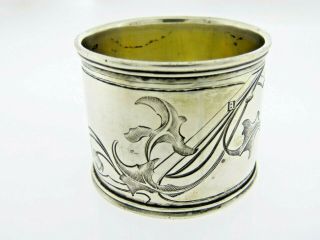 Antique Russian Silver Alloy 84 Napkin Ring Art Nouveau Hand Engraved 1906 53.  8g