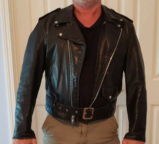 Perfecto (schott Nyc) Size 44 Black Leather Biker Jacket - Belted Vintage