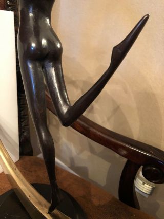 Vintage Art Deco/Art Nouveau Bronze Statue Scuplture Nude Woman In Crescent Moon 9
