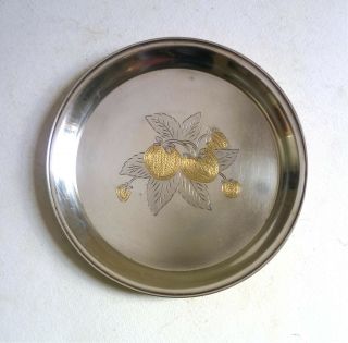 Soviet Ukraine Vintage Solid Silver Dish Gold Strawberry Design Kiev 1954 Russia
