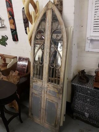 Rustic Arch Door Mirror Vintage Blue Gothic Large Mirror With Doors 180cm