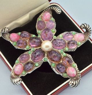 Vintage Brooch Boucher 1950s Starfish Purple & Pink Glass Silvertone Jewellery