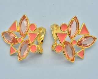 Vintage Earrings YVES SAINT LAURENT YSL 1980s Peach Enamel & Crystal Jewellery 6