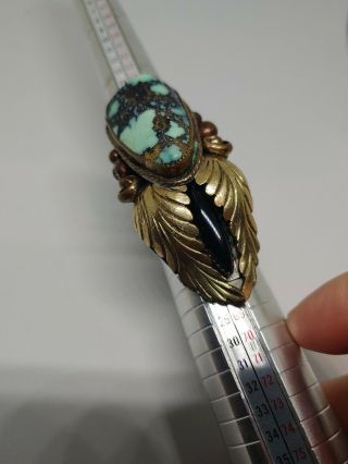 Stunning Damele Turquoise Sterling Silver Gold Bronze Onyx Massive Ring