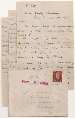 Wwii Letter.  Start Of War,  September 1939.  Royal Navy Officer,  Killed In Action.