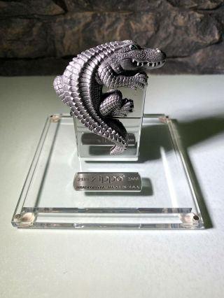 3d Crocodile Zippo Lighter - Very Rare - Ltd Edition - Acrylic Cube Display