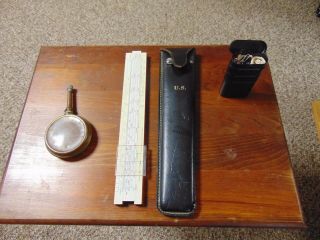 Vintage Military Slide Rule Rg - 57 Rifle Cleaning Kit Military Brass Oil Can