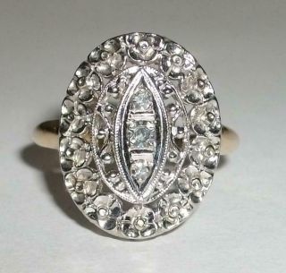 Antique Art Nouveau Ring / Lifetime / 14k Gold Filigree Flowers / Diamonds / 6