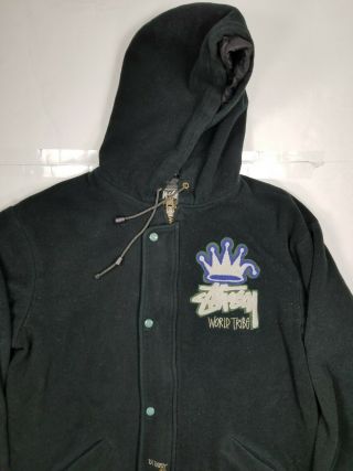 Vintage Stussy Tribe Wool Burly Gear Jacket Size Large Hoodie Black 2