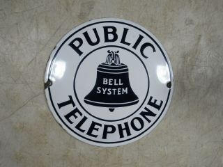 Vintage/antique Bell System Public Telephone Round Porcelain Small Sign