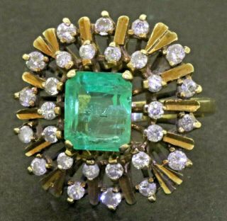 Vintage 14k Gold 3.  84ctw Diamond & 8.  8 X 7.  6mm Emerald Cluster Cocktail Ring