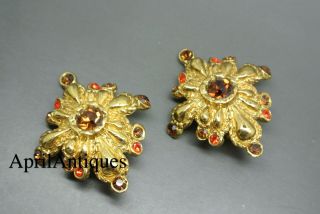 Vintage Christian Lacroix Brown Glass Large Star Flower Earrings