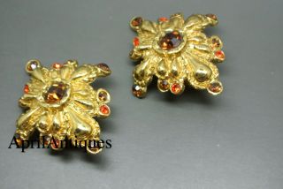 Vintage Christian Lacroix brown glass large star flower Earrings 2