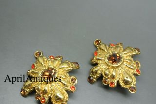 Vintage Christian Lacroix brown glass large star flower Earrings 3