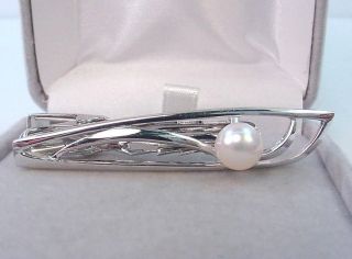 Cultured Akoya Pearl Bright White 6.  85 Mm.  Mikimoto Sterling Silver Tie Car Clip