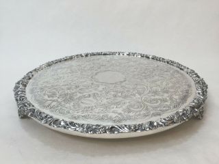 Vintage Made In Sheffield England Silver Plated On Copper Footed Tray,  12 3/4 " D