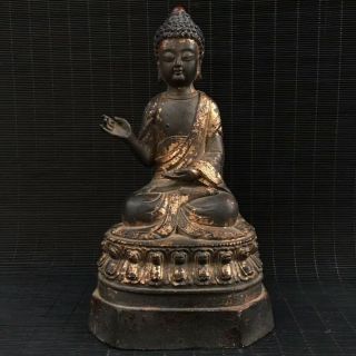 9 " China Old Antique Bronze Gilt Handmade Shakya Mani Buddha Statue