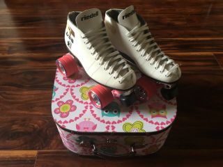 Vintage Riedell Usa Roller Skates With Suregrip Chassis And Wheels White Size 6
