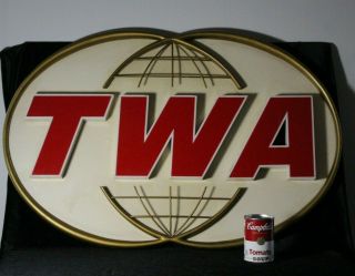 Large Vintage Twa Trans World Airlines Plane Advertising Sign