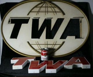 Large VIntage TWA Trans World Airlines Plane Advertising Sign 4