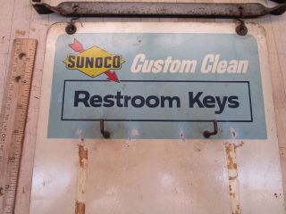 Vintage Sunoco REST ROOMS GAS STATION METAL KEY HOLDER SIGN 5
