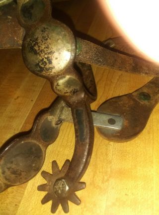 OLD VINTAGE SPURS WITH SILVER LARGE SPOTS AND OTHER SILVER MOUNTINGS 2