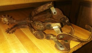OLD VINTAGE SPURS WITH SILVER LARGE SPOTS AND OTHER SILVER MOUNTINGS 6