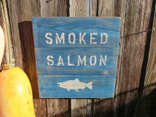 16 Inch Wood Cedar Hand Painted " Smoked Salmon " Sign Nautical Maritime (s300)