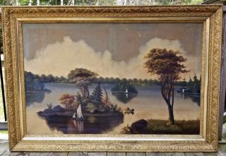 Rare Massive C1890 Antique Hudson River Valley Framed Oil On Canvas Painting N/r