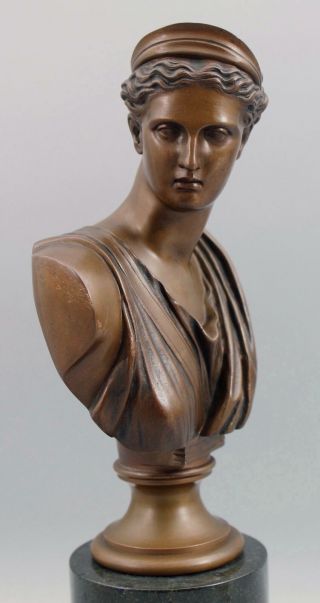19thC Antique HERMANN GLADENBECK Classical Roman Woman Bronze Bust Sculpture,  NR 3