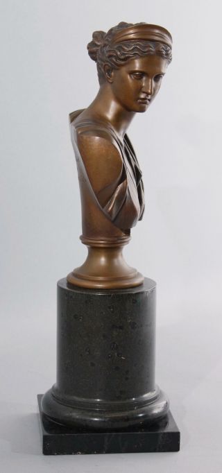19thC Antique HERMANN GLADENBECK Classical Roman Woman Bronze Bust Sculpture,  NR 5