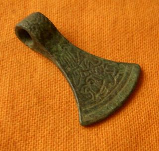 A156.  Slavic Style Bronze Axe Amulet/ Pendant