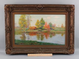 Antique Gaetano Capone Impressionist Autumn Fall Foliage Landscape Oil Painting