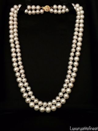 Vintage Estate Pearl Double Strand Necklace 14k Solid Gold Clasp