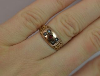 1899 Victorian 9ct Rose Gold Red Stone & Seed Pearl Gypsy Ring t0348 6