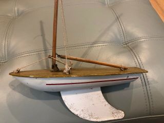 Vintage Wood Pond Sail Boat W/ Heavy Metal Keel Birkenhead? England? Yacht