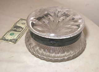huge vintage hand cut clear crystal silver - plated circular lidded box jar casket 2