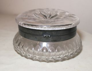 huge vintage hand cut clear crystal silver - plated circular lidded box jar casket 3