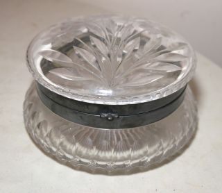 huge vintage hand cut clear crystal silver - plated circular lidded box jar casket 4