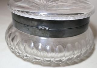 huge vintage hand cut clear crystal silver - plated circular lidded box jar casket 5