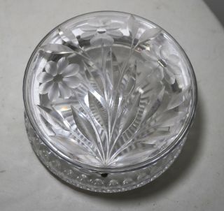 huge vintage hand cut clear crystal silver - plated circular lidded box jar casket 7