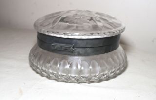 huge vintage hand cut clear crystal silver - plated circular lidded box jar casket 8