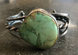 Old Heavy (1.  6 Oz. ) Vintage Navajo Green Turquoise & Sterling Silver Bracelet