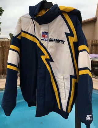 Rare Vintage 90s Lightning Bolt Starter San Diego Chargers Big Logo Jacket Large