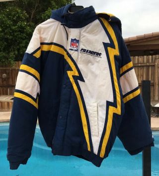 RARE Vintage 90s Lightning Bolt Starter San Diego Chargers Big Logo Jacket LARGE 6